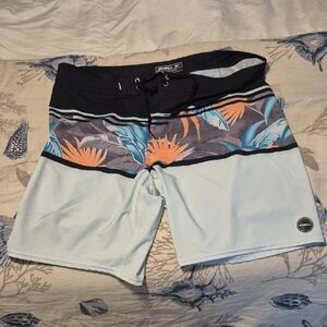 O'Neill HYPERFREAK Tropical Print Board Shorts - Blue and Orange SZ. 38